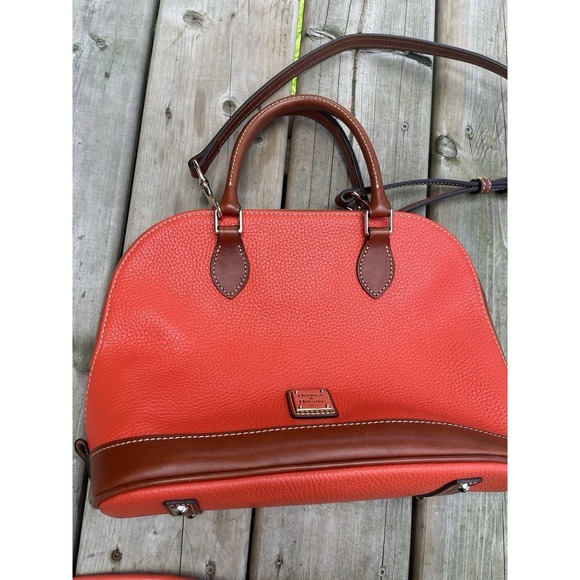 Dooney Bourke Orange Tangerine Pebbled Leather Zip  Handbag - Picture 2 of 13